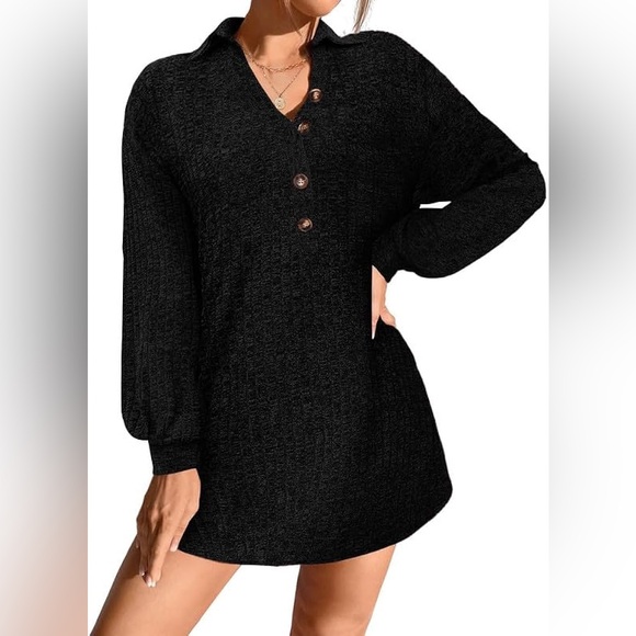 (A8) Ekouaer Longsleeve Ribbed Knit Sleep Shirt vneck Button Notch Collar, M,NWT - Picture 6 of 7